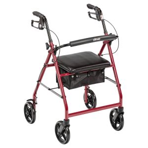 Drive Medical Aluminum Rollator Rolling Walker with Fold Up and Removable Back Support and Padded Seat